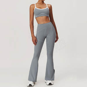 Conjunto de Yoga para Mujer Talla Grande, Color Sólido, Sensación Suave, 2 Piezas, Secado Rápido, Transpirable, Sin Costuras, Cintura Elástica Personalizada, Spandex/Nailon de Alta Calidad - Product Image 3