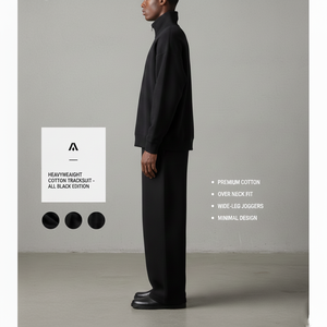 Ensemble deux pièces en coton lourd délavé à l'acide imprimé vintage pour homme : sweat-shirt à col montant et pantalon de jogging à jambe large - Product Image 4