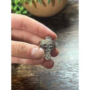 Navajo Handmade Kingman Turquoise Sterling <b>Silver</b> <b>Cross</b> <b>Ring</b> Bezel Set Christian Statement Jewelry - Product Image 5