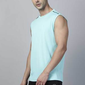 Camiseta sin Mangas para Hombre, Color Azul Claro, Cuello Redondo, Tejido de Punto, Secado Rápido, Estilo Deportivo, Poliéster - Product Image 3