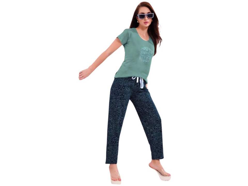 Women's Fashionable Print Short Sleeve Sleepwear Dress Soft Comfortable 2 PCS Shorts Set XL Size for Home Outdoor Leisure