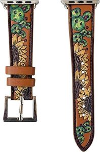 Correa de reloj de cuero genuino hecha a mano con diseño personalizado floral occidental y cuero pintado hermosa correa de reloj de girasol - Product Image 3