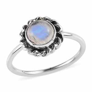 Bague de luxe en argent sterling minuscule pierre de lune pour les femmes bague de promesse de pierre de lune ronde délicate minimaliste empilage délicat - Product Image 1