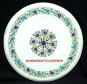 Excellent Round Shape Top Class Inlay <b>Work</b> White Marble <b>Table</b> Top With Best Finishing Quality Mix Color Inlay <b>Work</b> <b>Table</b> Top - Product Image 1