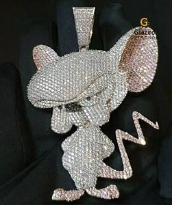 Pendentif et breloque personnalisé en or blanc 10 carats de haute qualité avec moissanite Hip Hop glacé avec une coupe ronde VVS clarté dessin animé - Product Image 2