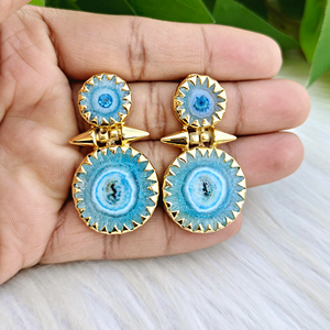 Pendientes al por Mayor de Piedra Natural, Cuarzo Solar Azul Cielo, Pendientes de Botón, Chapados en Oro de 18k, Joyería de Latón de Lujo para Mujer - Product Image 5