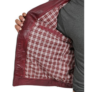 Veste en cuir de motard matelassée style bombardier pour homme col montant Bowie bordeaux avec cuir 100% - Product Image 6