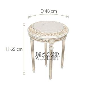 Elegante Mesa Auxiliar Redonda de Mármol con Marco de Madera Dorado Crema y Patas Acanaladas para Decoración de Esquinas de Sala de Estar de Lujo - Product Image 3