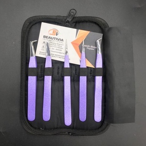 แหนบต่อขนตาปลอมญี่ปุ่นสีม่วงแวววาวที่จับเพชรแบบมืออาชีพปลายแหลม - Product Image 6