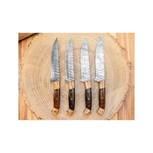 4 parça biftek bıçağı seti şam çelik el dövme deri taşıma rulo çanta ile ev eşyası meyve ekmek soyma bıçağı biftek bıçak