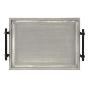 Plateau rectangulaire de ferme vintage Poignées en métal de couleur grise rustique Plateaux en bois et 4 pieds parfaits pour la table basse et la décoration - Product Image 3