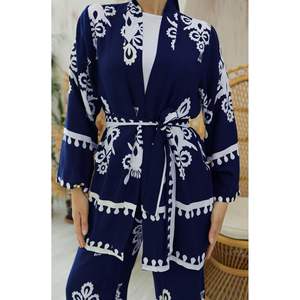 Ensemble 2 Pièces Hijab en Viscose à Motifs Marina Bleu Marine - Product Image 1