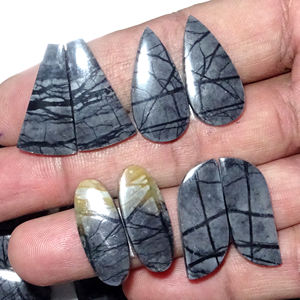 Picasso jaspe par de piedras preciosas sueltas lote pulido a mano Picasso piedra preciosa rara negro Picasso jaspe cabujones para suministros de joyería - Product Image 5