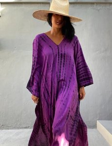 Maxi vestido bohemio púrpura Tie Dye Kaftan para mujer tamaño libre Batwing media manga Casual para nueva colección Primavera Verano playa - Product Image 5