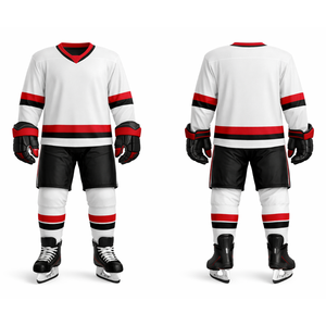 Uniforme Profesional de Hockey sobre Hielo Transpirable con Estampado en Rojo/Blanco/Negro - Kit de Entrenamiento para Equipos OEM con Colores y Logotipo Personalizados - Product Image 3