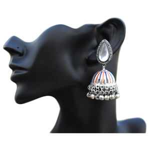 silver look alike brass meenakari stone traditional handmade 2024 stud ghungro jhumka hoop earing for girls and women - Product Image 2