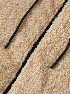 Kustom Hoodie Teddy ritsleting tali serut saku kanguru tambalan huruf blok warna untuk pria - Product Image 4