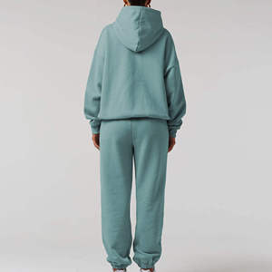 Chándal con capucha de gran tamaño verde menta para mujer, ropa informal de invierno acogedora, estilo callejero, transpirable, sólido, de dos piezas - Product Image 2