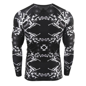 Haut de compression à manches longues pour homme, noir et blanc, imprimé moteur, séchage rapide, manches intégrales, MMA BJJ - Product Image 2