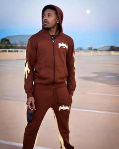 Ropa de calle personalizada, chándales de algodón con estampado de pantalla, botón de tachuelas, cintura de triple capa, lavado sucio, chándales con cremallera para hombres - Product Image 3