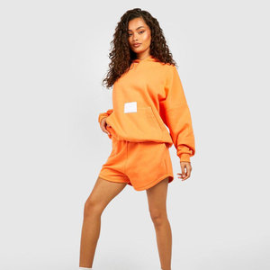 Ensemble court à capuche décontracté solide pour femmes élégantes personnalisé deux pièces au-dessus du genou vêtements de sport respirants vêtements de détente d'entraînement - Product Image 3