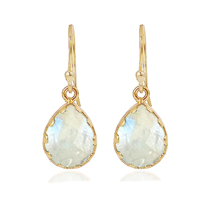Unisexe 925 Sterling Silver Rainbow Moonstone Gemstone Poire Forme Drop Dangle Birthstone Charmante Lunette Boucle D'oreille Bijoux pour Femmes - Product Image 1
