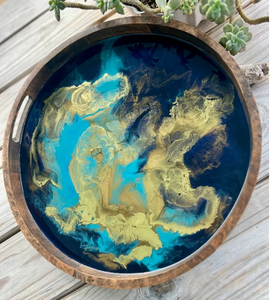 Plateau en bois et résine, excellent pour les fêtes, plateau de petit-déjeuner pour restaurant, plateau fait main personnalisé - Product Image 1