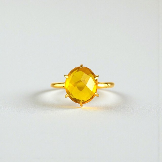 November Birthstone Citrine 8x12mm Oval Ring 925 Silver - Golden Yellow Faceted Gemstone Ring