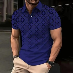 Polo géométrique coloré imprimé en 3D pour hommes T-shirts à motif de mode simple T-shirts d'été à manches courtes avec revers - Product Image 6
