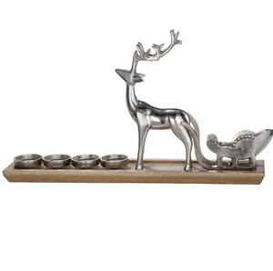 Aluminium Reindeer Standing 4 Tealight <b>Candle</b> <b>Holder</b> Nickel Plated on Wooden Base for Tabletop Christmas Decor - Product Image 2