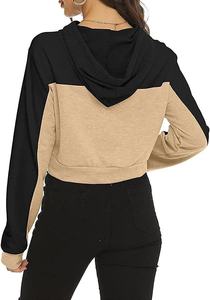 Women's Casual Long Sleeve Cropped Hoodie Color Blocked <b>Top</b> Sweatshirt Pullover <b>Crop</b> Hoodie - Product Image 3