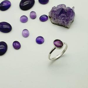 Anillo fino de plata simple para mujer con piedra preciosa de corte ovalado de amatista natural para cumpleaños y Bodas de febrero - Product Image 5