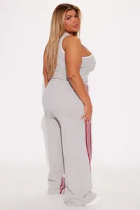 Ever Glow Women Plus Size Gray Gothic Polyester/Cotton Tracksuit <b>Set</b> Sleeveless <b>Crop</b> <b>Top</b> Pants Casual Regular Fit Drawstring - Product Image 5