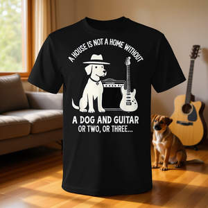 Une maison n'est pas un foyer sans un chien ni une guitare T-shirt pour les amateurs de musique - Product Image 3