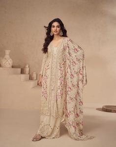 Traje Salwar de Georgette Chinon Pesado Estilo Indio-Pakistaní con Bordado y Relieve, Ropa Tradicional para Bodas - Product Image 3