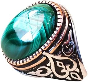 Bague pour homme en gros, nouvelle arrivée, pierre précieuse en malachite naturelle, cadeau d'anniversaire, bague signet pour homme en Turquie, bijoux, bague en argent sterling 925 - Product Image 1