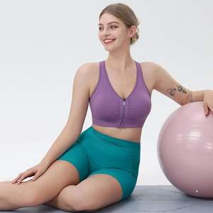 Soutiens-gorge de sport zippés pour femmes sans fil rembourré Racerback soutien moyen soutiens-gorge athlétiques pour l'exercice de Yoga solide respirant - Product Image 4