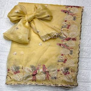 Sari VASTRA COTTAGE de Organza con Diseño de Bordado con Hilos y Lentejuelas, Estilo Pastel, para Fiestas y Bodas - Product Image 5