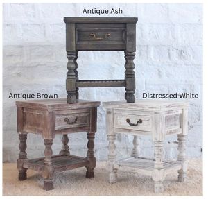 <b>Rustic</b> Antique Style Handmade Indian Oak Solid Wood Nightstand 1 Drawer Distressed Finish Bedroom Living Room Furniture Home - Product Image 3