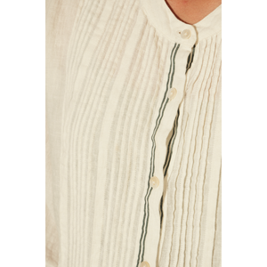 Robe longue plissée en lin/coton ivoire KIANA, respirante et tissée - Product Image 2