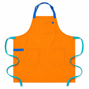 Tablier bleu avec ceinture réglable et trois poches pour la cuisine, usage quotidien, en coton tissé, style simple - Product Image 3