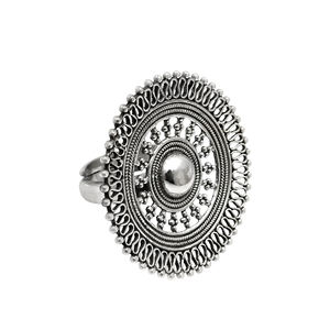 Bague ajustable en argent sterling oxydé massif 925 de forme ronde à l'aspect antique Bijoux bohèmes faits à la main Prix de gros Fournisseurs en vrac - Product Image 2