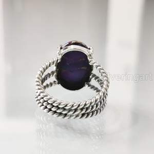 Anillo de mujer Natural púrpura cobre turquesa piedra preciosa diciembre piedra natal 3 banda trenzada joyería gitana anillo de Plata de Ley 925 - Product Image 5