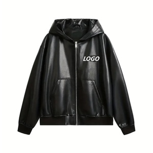 OEM/ODM chaqueta de bombardero de estilo de bicicleta retro unisex con cremallera logotipo personalizado chaqueta de cuero Negro estilo de calle de moda para el invierno - Product Image 1