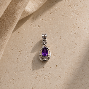 Colgante de Perla y Diamante con Forma de Pera de Amatista, Chapado en Oro Rosa, Hecho a Mano - Product Image 4