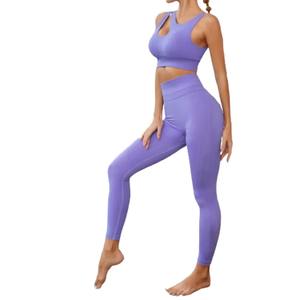 Ensemble de pantalons de yoga en nylon spandex veste souple haute élasticité confortable et respirant équipement d'entraînement grande taille sans couture style solide - Product Image 4