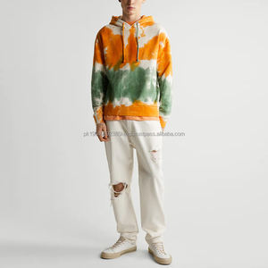 Sweat-shirt tie-dye délavé à l'acide pour homme, haut court unisexe, personnalisé, orange et vert, deux couleurs, coupe ample, sweat-shirt tie-dye - Product Image 2