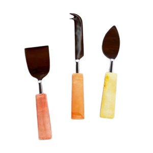 Ensemble à fromage en métal plaqué argent avec marbre blanc et manche en bois, trancheuse à fromage de table, ensemble à tartiner le beurre - Product Image 3