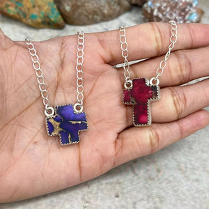 Hecho a mano único artesanal Floral Cruz collar mujer plata esterlina uva Dalia y Dalia Rosa rodio plateado - Product Image 1