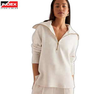 Sudadera con capucha de media cremallera corta personalizada al por mayor, sudadera deportiva de cuello alto en blanco de alta calidad con cremallera Sudadera con capucha de manga larga suelta para mujer - Product Image 5